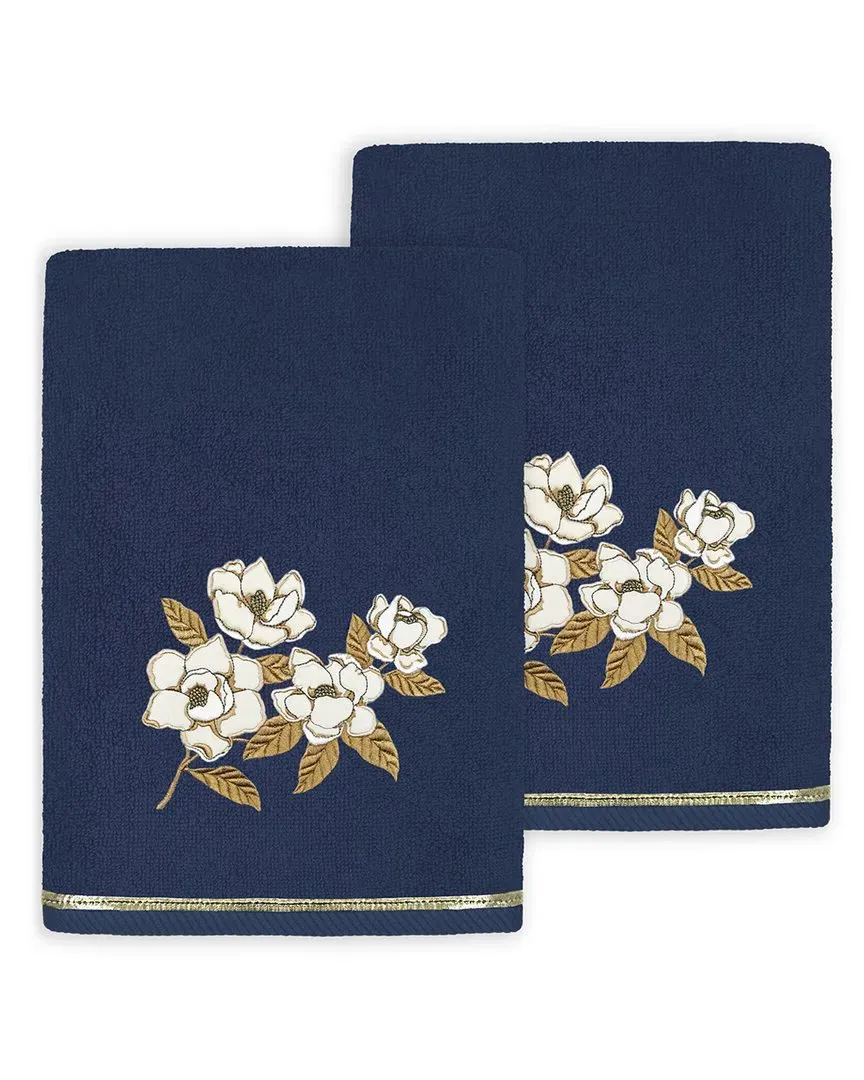 Maggie 2pc Bath Towel Set with Embroidered Design - Marine, Turkish Cotton