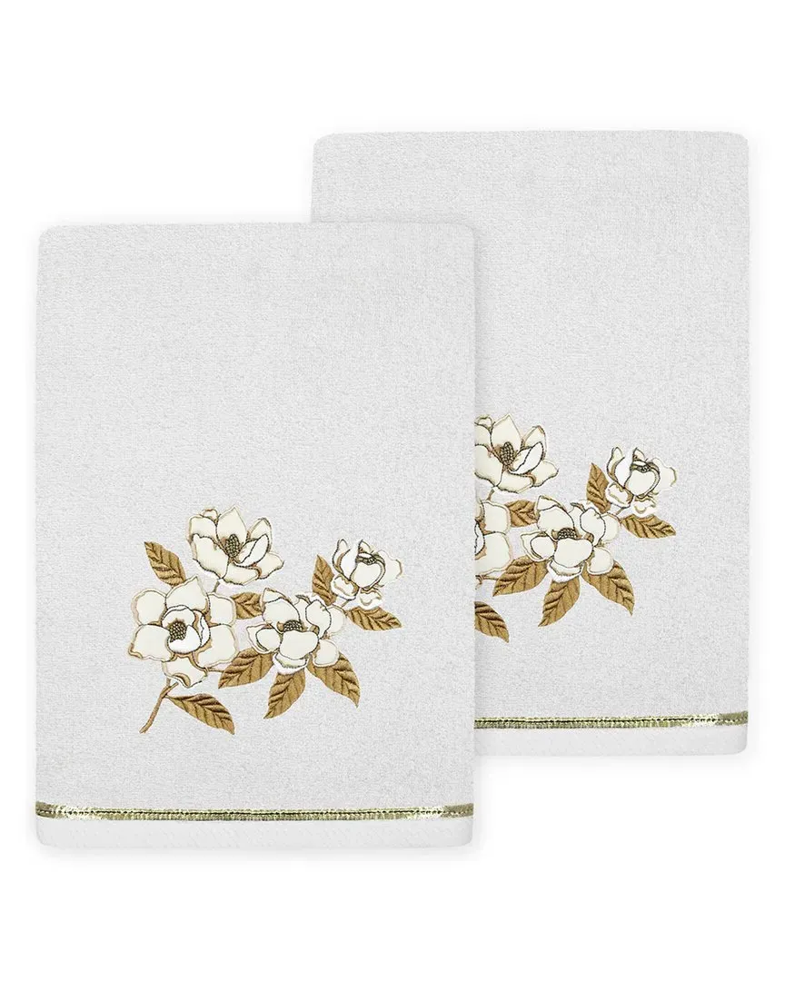Maggie 2pc Bath Towel Set with Embroidered Design - Silver, Turkish Cotton