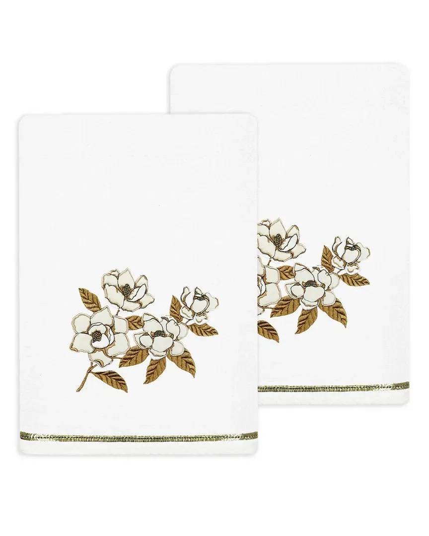 Maggie 2pc Bath Towel Set with Embroidered Design - White, Turkish Cotton