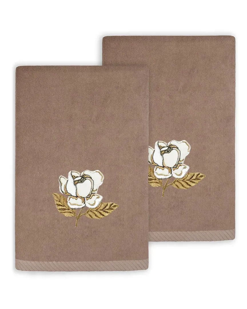 Maggie 2pc Embellished Fingertip Towel Set - Cocoa, Turkish Cotton
