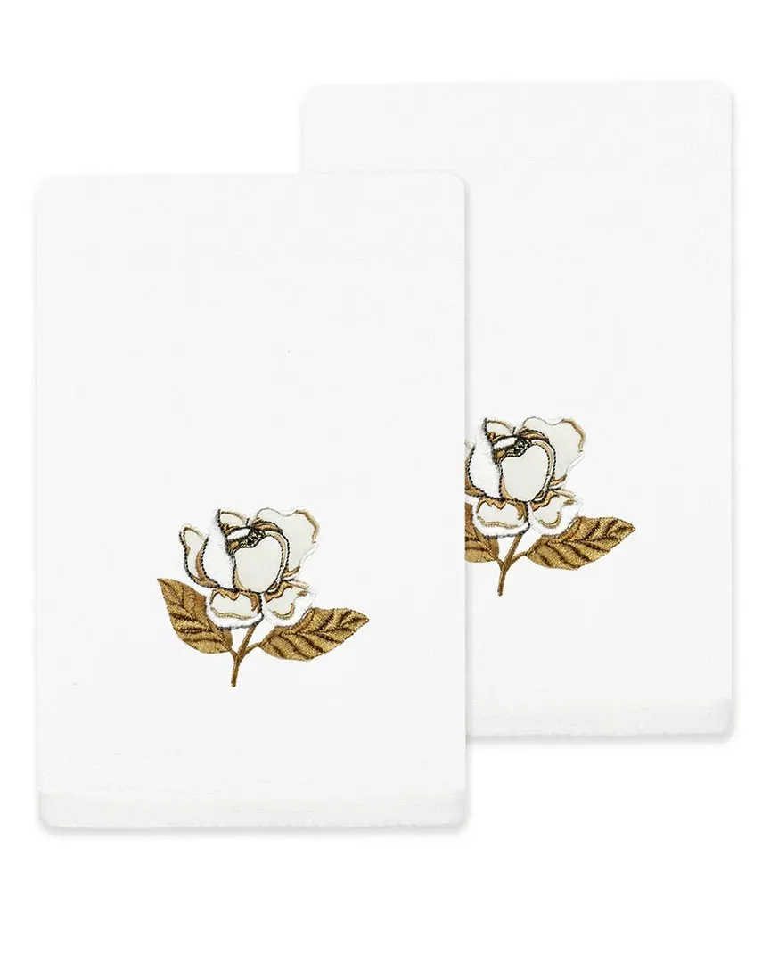 Maggie 2pc Embellished Fingertip Towel Set - White, Turkish Cotton