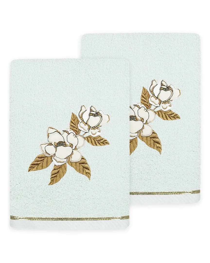 Maggie 2pc Hand Towel Set with Embroidered Design - Aqua, Turkish Cotton image