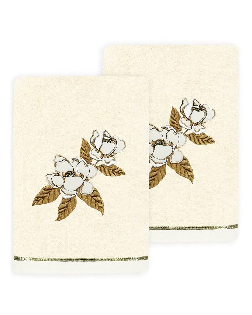 Maggie 2pc Hand Towel Set with Embroidered Design - Beige, Turkish Cotton