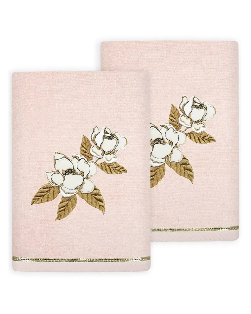Maggie 2pc Hand Towel Set with Embroidered Design - Blush, Turkish Cotton