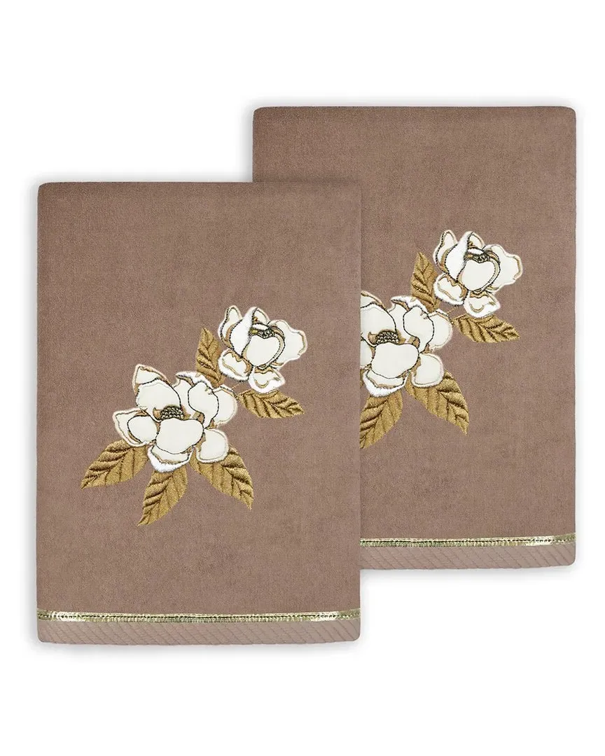 Maggie 2pc Hand Towel Set with Embroidered Design - Cocoa, Turkish Cotton