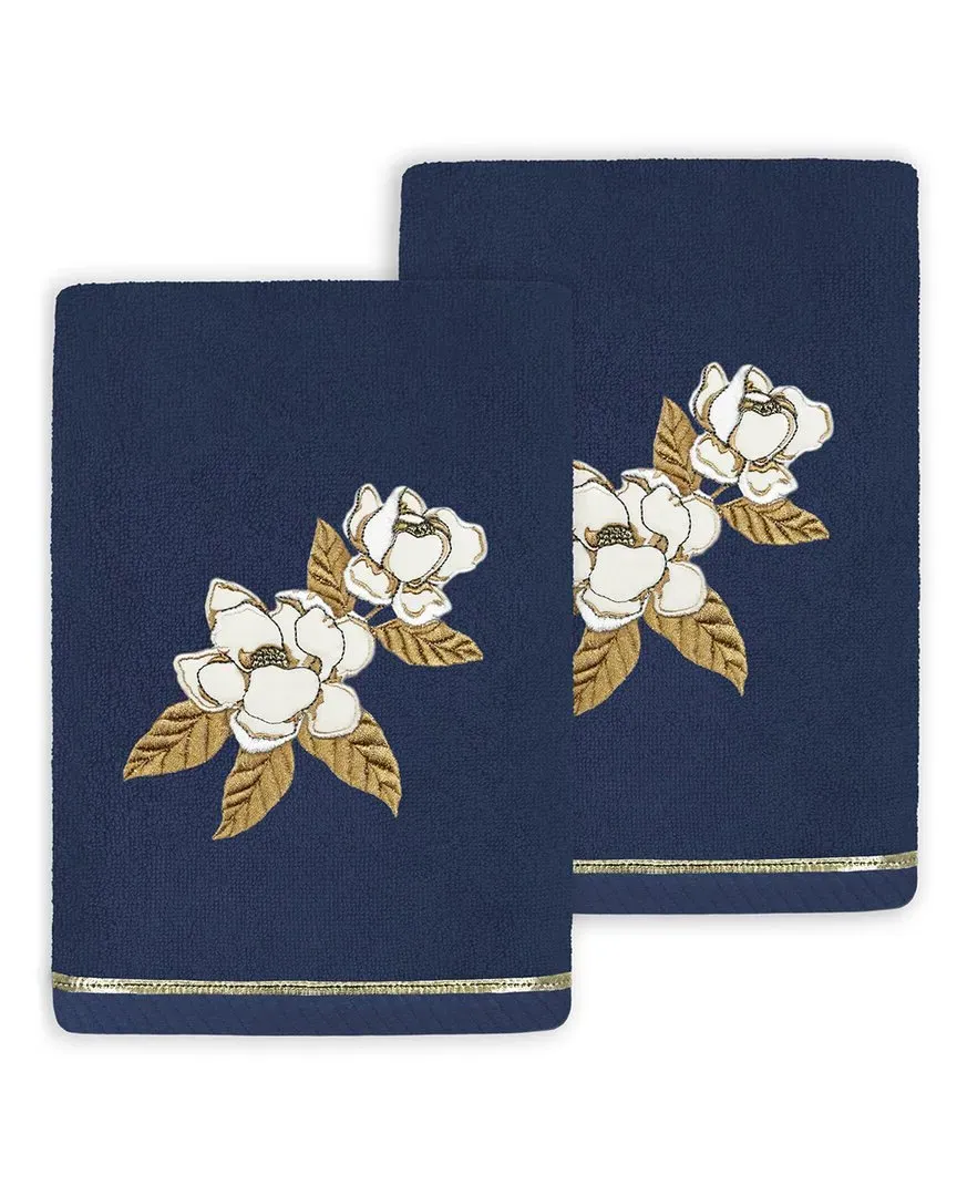Maggie 2pc Hand Towel Set with Embroidered Design - Marine, Turkish Cotton
