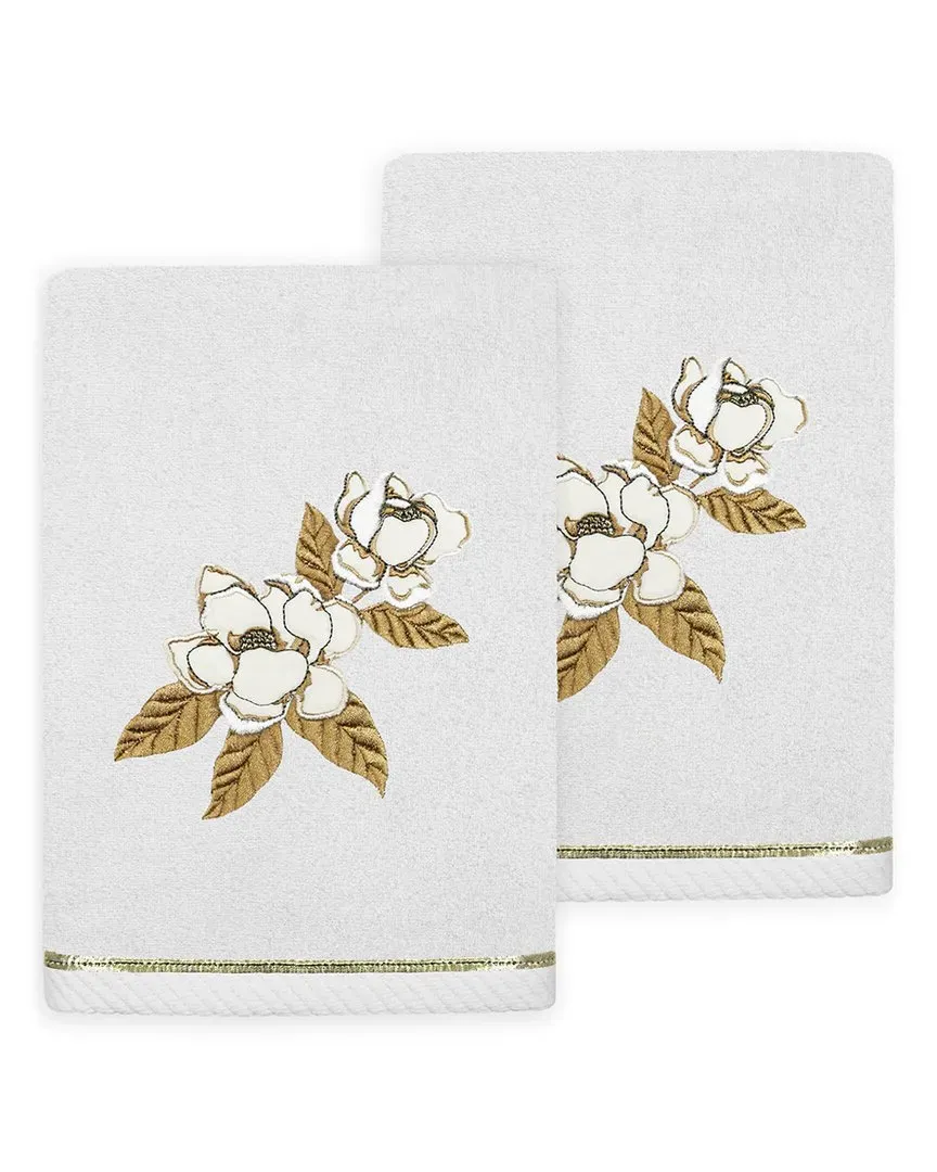 Maggie 2pc Hand Towel Set with Embroidered Design - Silver, Turkish Cotton