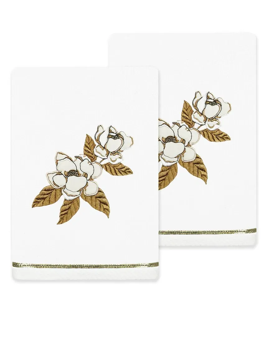 Maggie 2pc Hand Towel Set with Embroidered Design - White, Turkish Cotton
