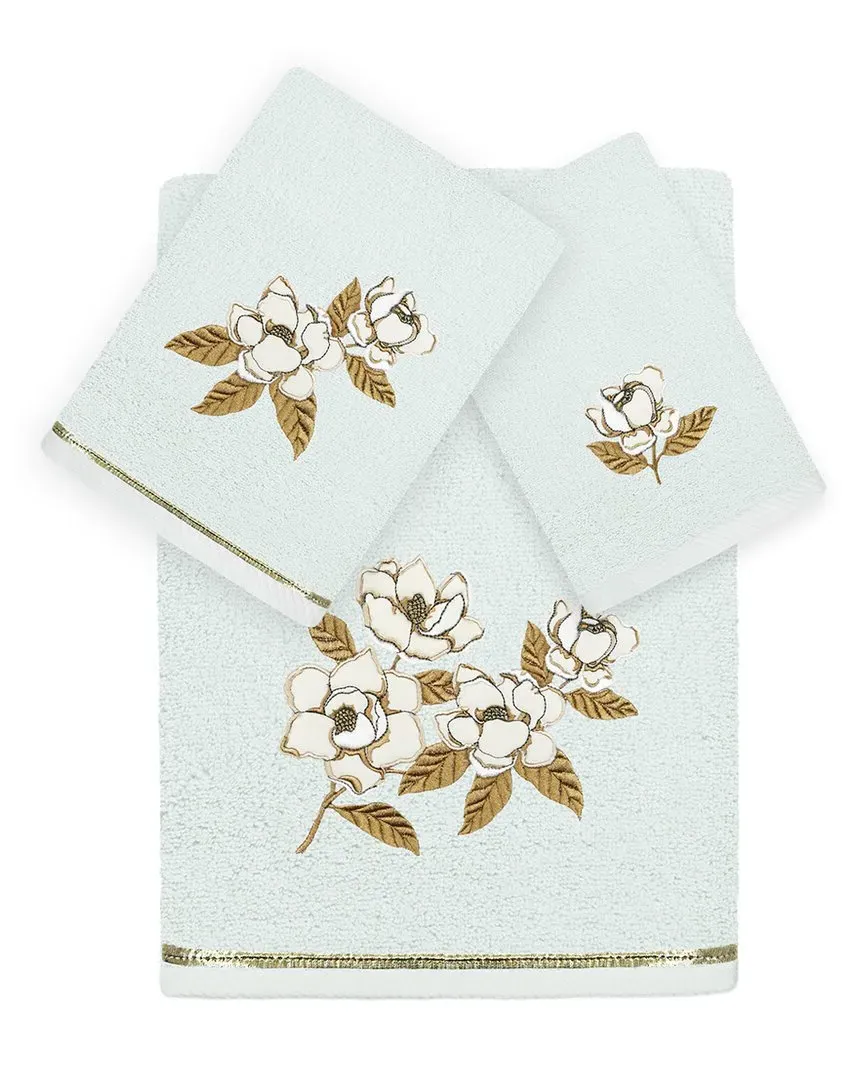 Maggie 3pc Embroidered Towel Set - Aqua, Turkish Cotton image