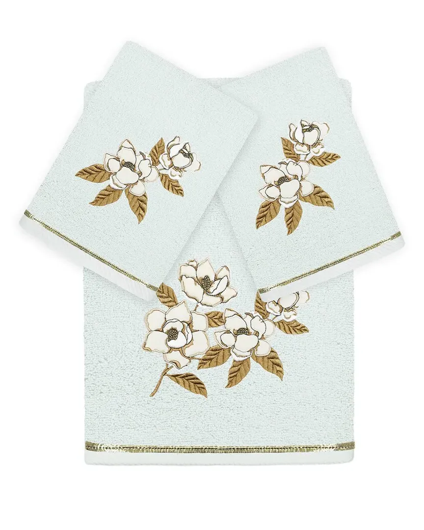 Maggie 3pc Embroidered Towel Set - Aqua, Turkish Cotton