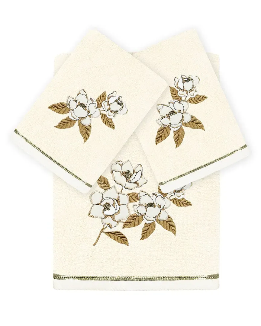 Maggie 3pc Embroidered Towel Set - Beige, Turkish Cotton