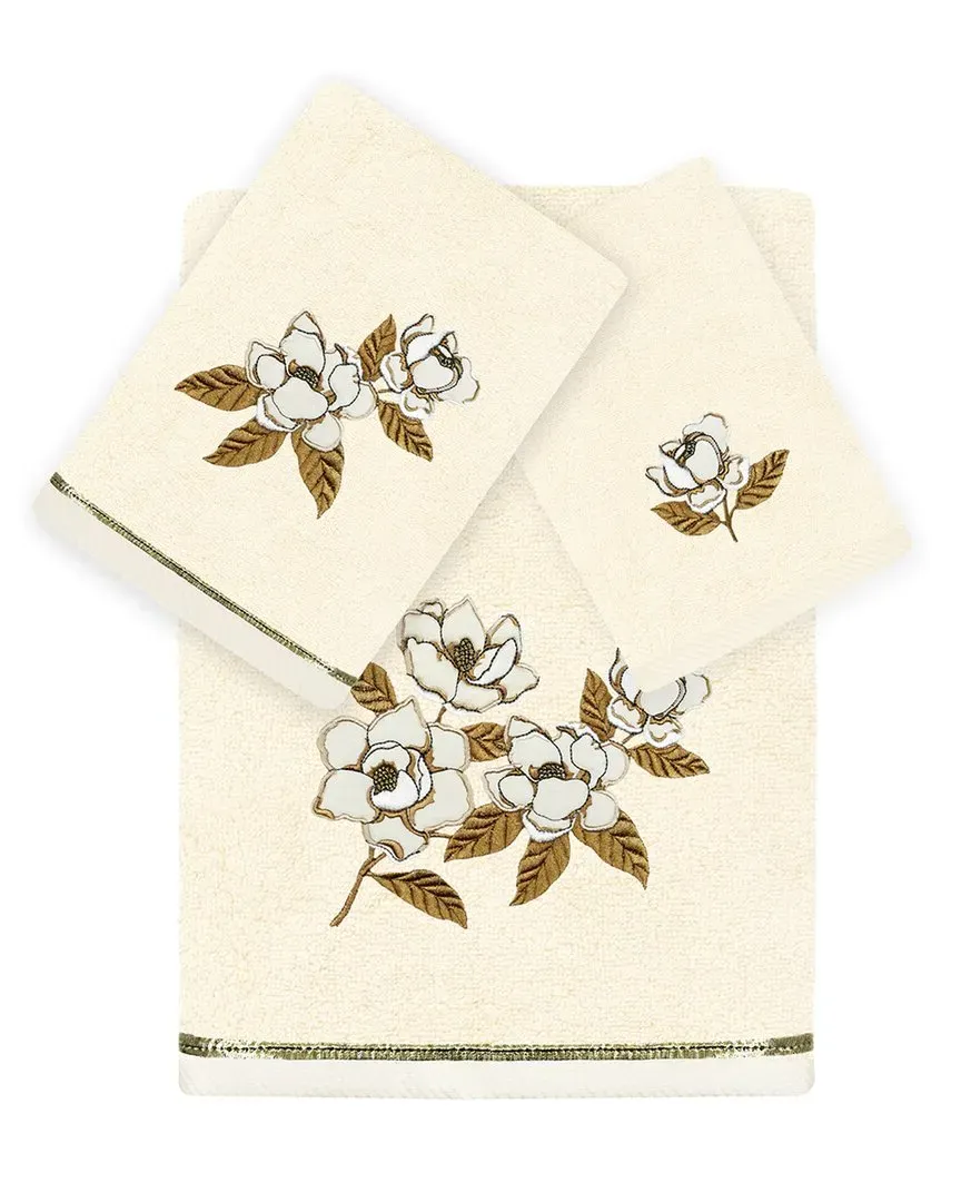 Maggie 3pc Embroidered Towel Set - Beige, Turkish Cotton