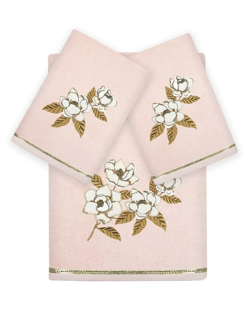 Maggie 3pc Embroidered Towel Set - Blush, Turkish Cotton