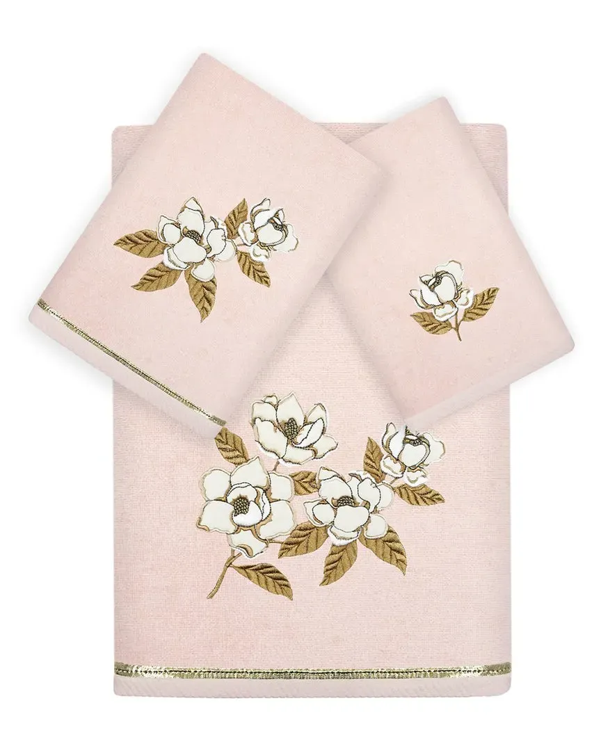 Maggie 3pc Embroidered Towel Set - Blush, Turkish Cotton