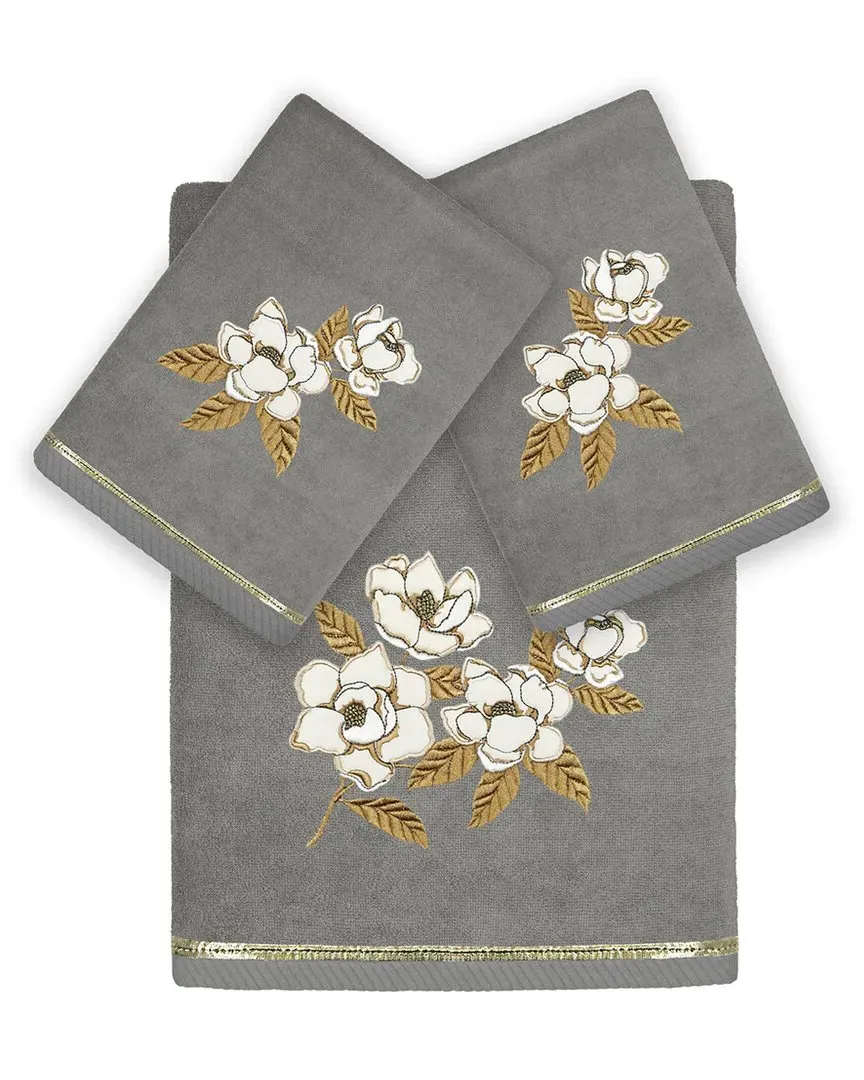 Maggie 3pc Embroidered Towel Set - Charcoal, Turkish Cotton