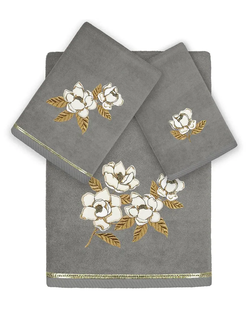 Maggie 3pc Embroidered Towel Set - Charcoal, Turkish Cotton