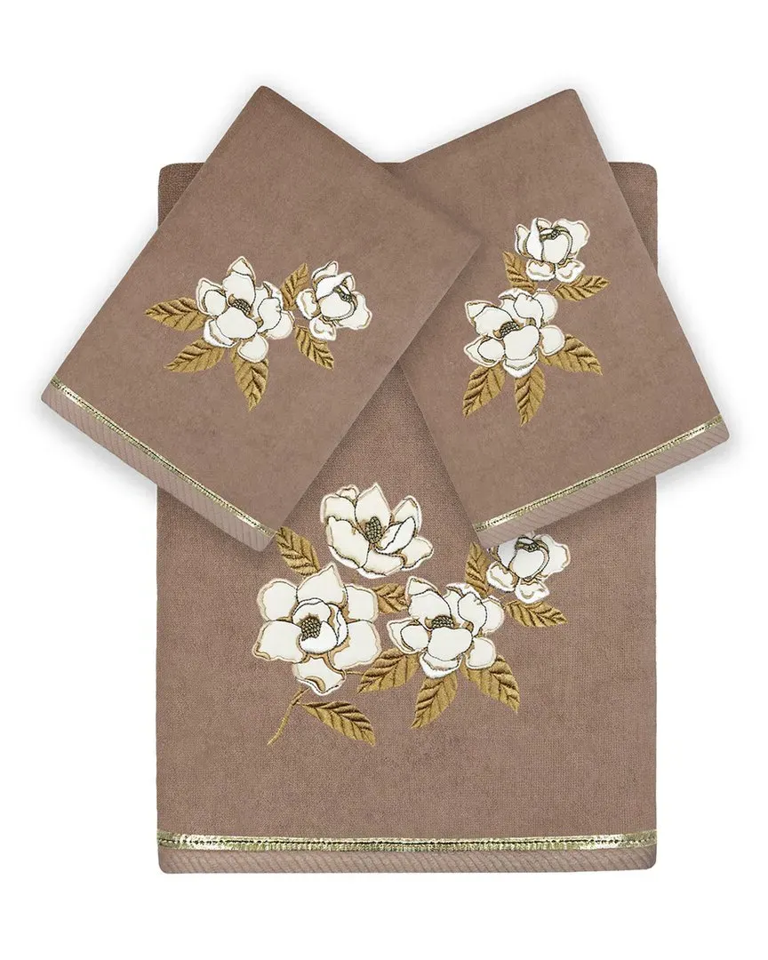 Maggie 3pc Embroidered Towel Set - Cocoa, Turkish Cotton