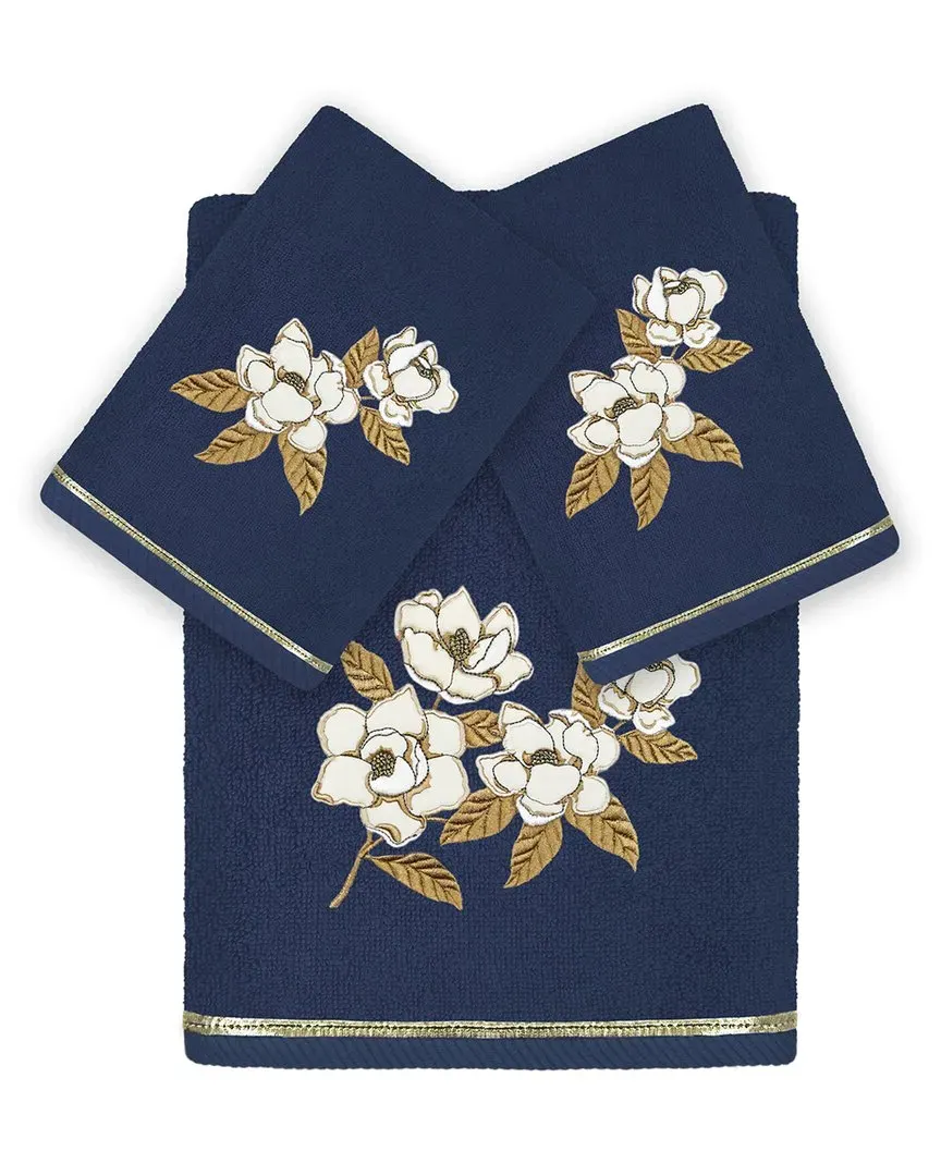 Maggie 3pc Embroidered Towel Set - Marine, Turkish Cotton