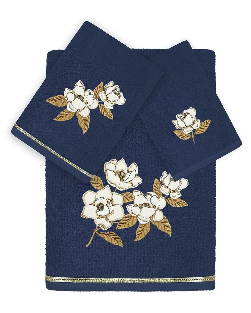 Maggie 3pc Embroidered Towel Set - Marine, Turkish Cotton