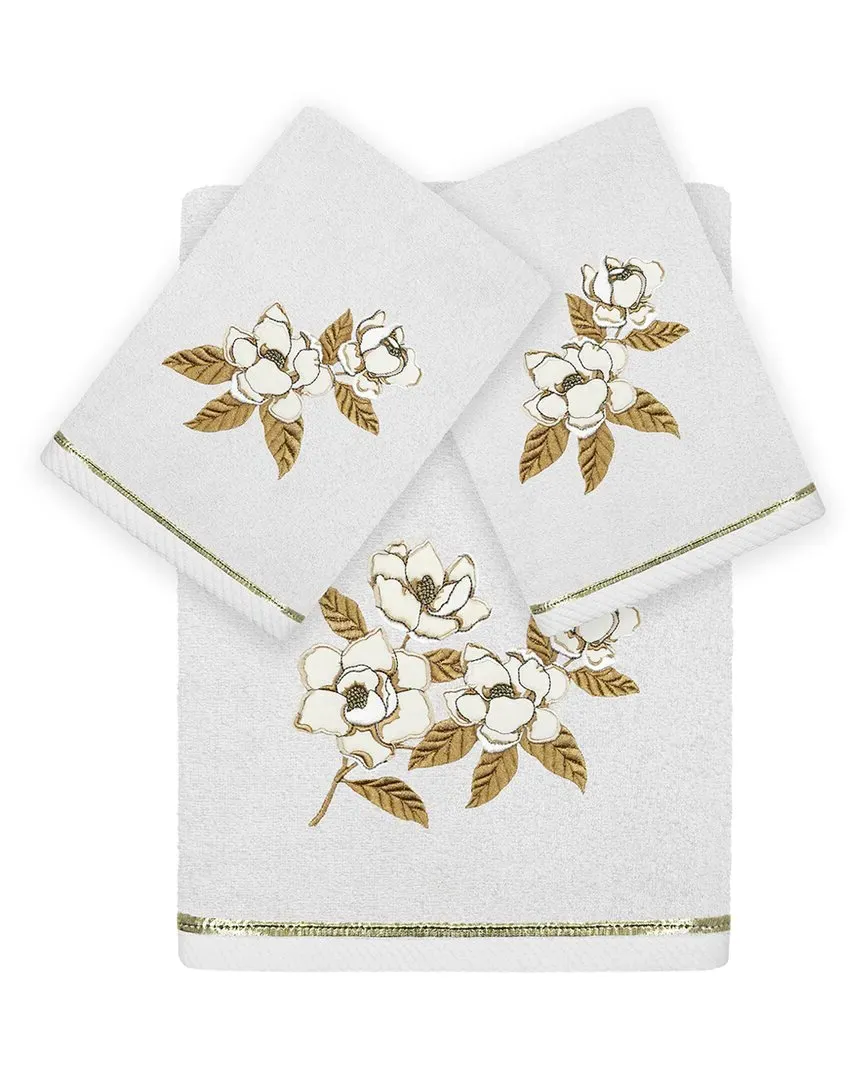 Maggie 3pc Embroidered Towel Set - Silver, Turkish Cotton