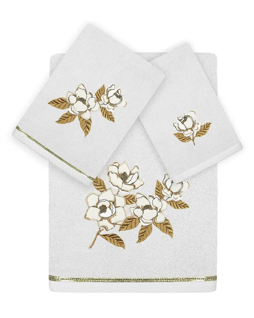 Maggie 3pc Embroidered Towel Set - Silver, Turkish Cotton