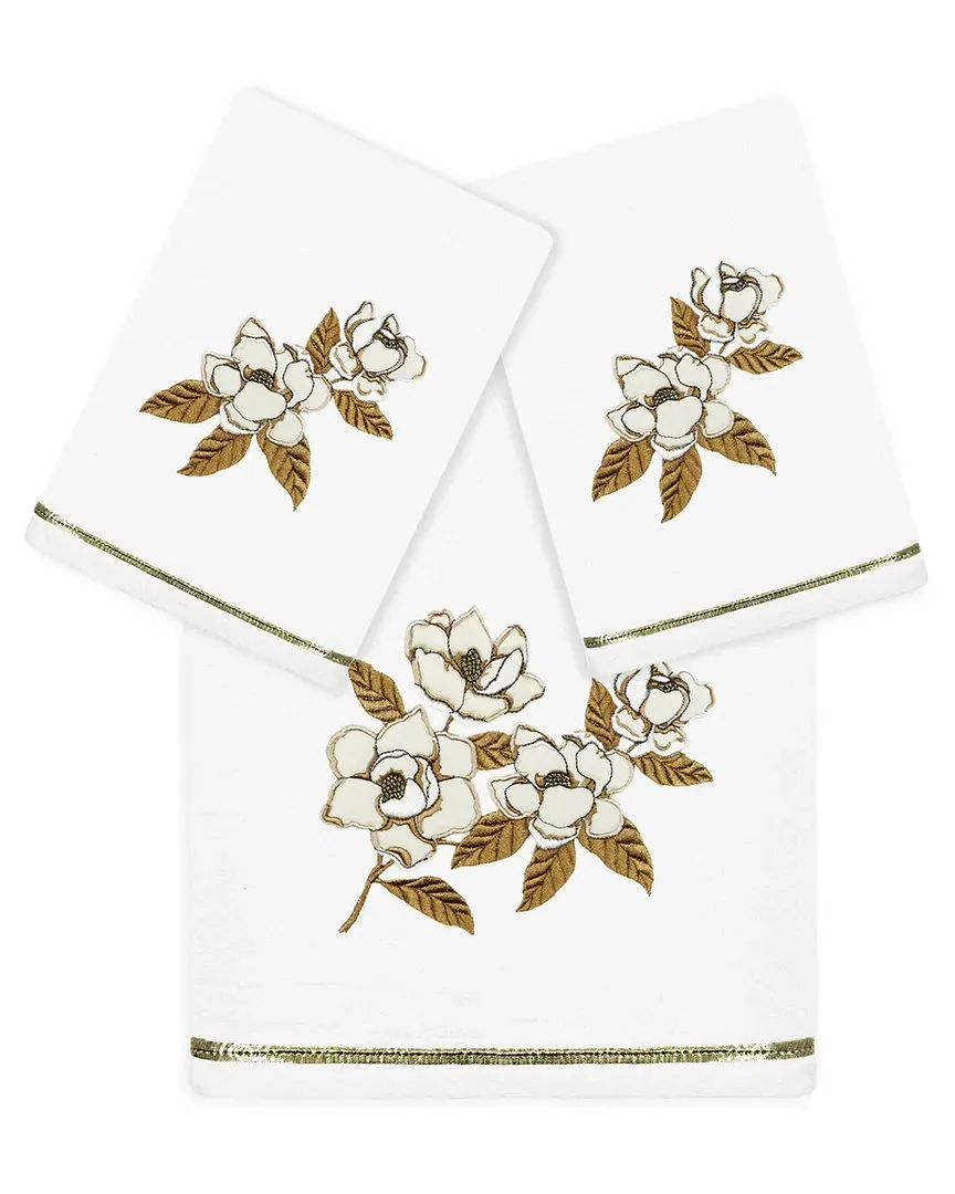 Maggie 3pc Embroidered Towel Set - White, Turkish Cotton