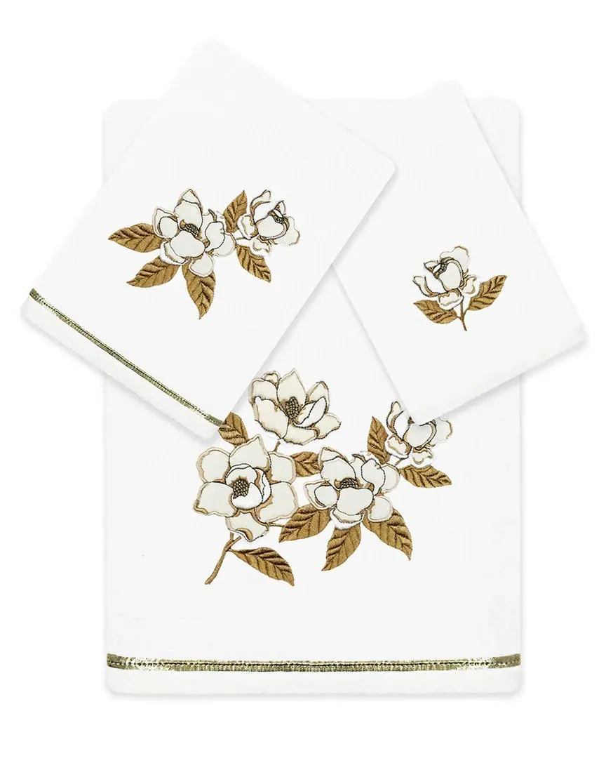 Maggie 3pc Embroidered Towel Set - White, Turkish Cotton