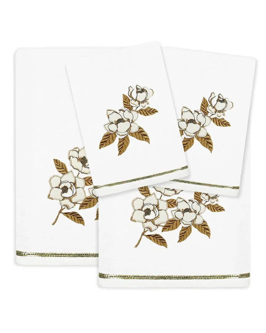Maggie 4pc Embellished Towel Set - White, Turkish Cotton