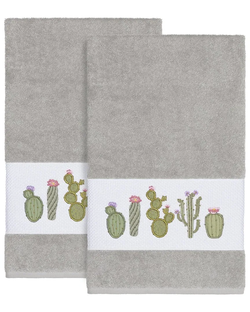 Mila 2pc Embellished Bath Towel Set - Light Grey, Turkish Cotton