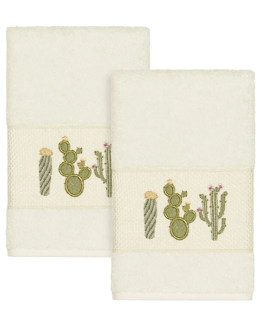 Mila 2pc Embellished Hand Towel Set - Cream, Turkish Cotton