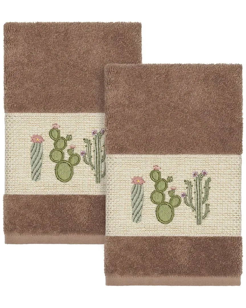 Mila 2pc Embellished Hand Towel Set - Latte, Turkish Cotton