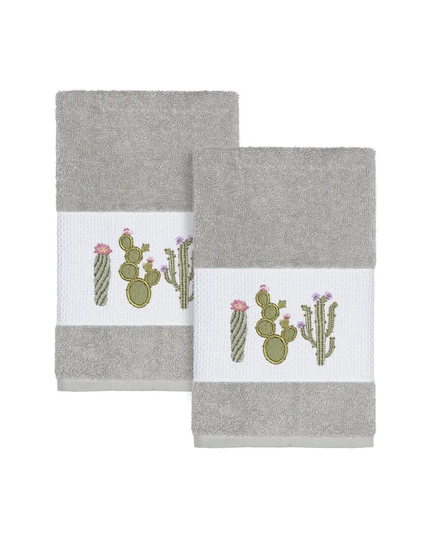 Mila 2pc Embellished Hand Towel Set - Light Grey, Turkish Cotton
