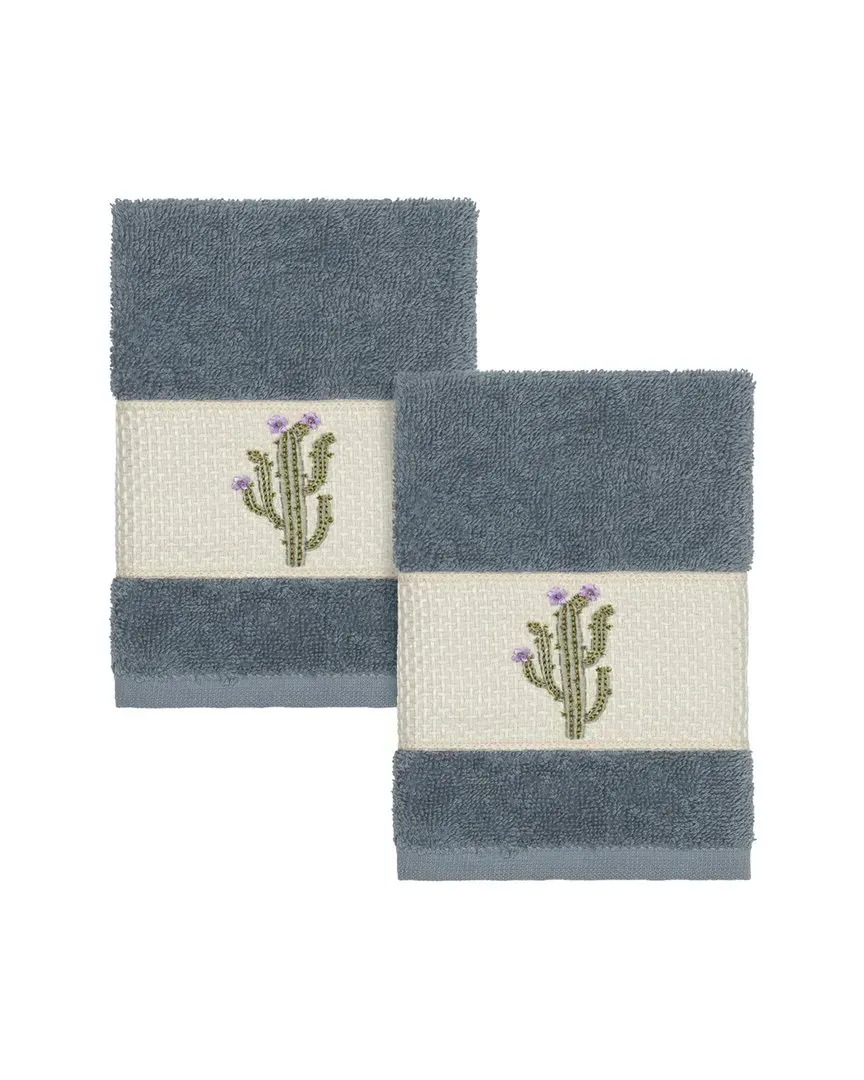 Mila 2pc Embellished Washcloth Set - Teal, Turkish Cotton