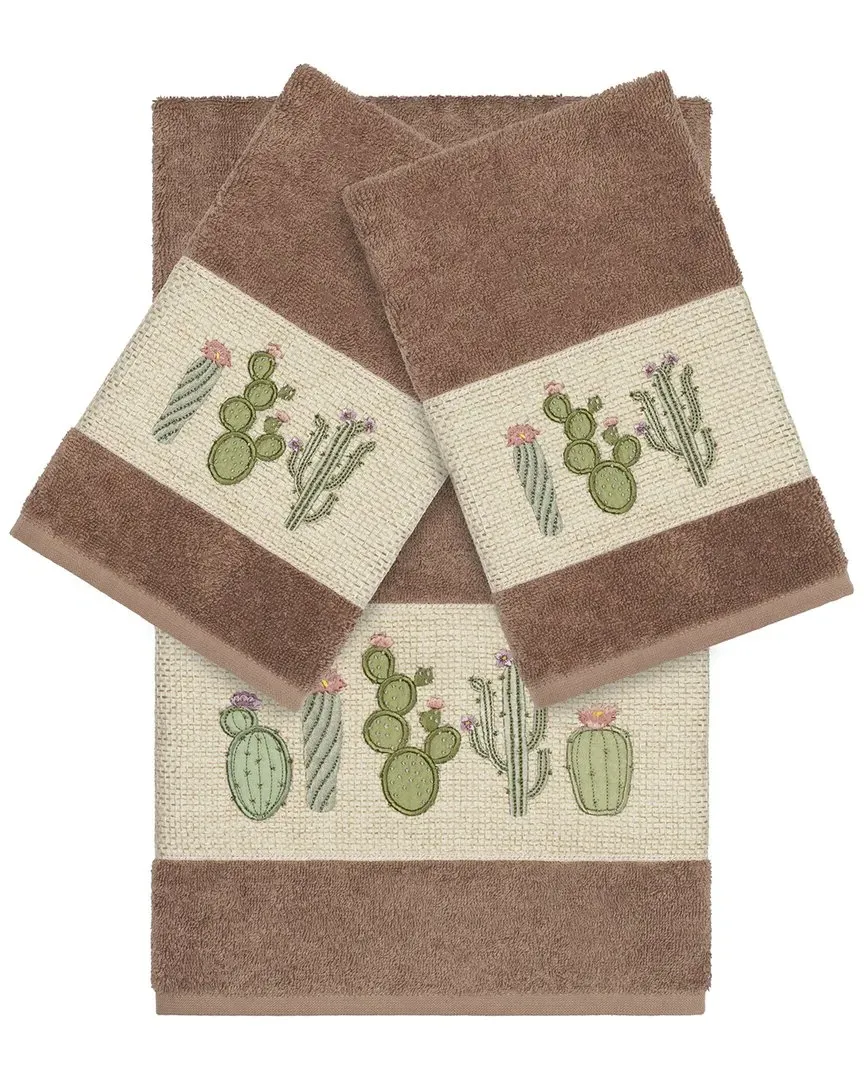 Mila 3-Piece Embellished Towel Set - Latte, Turkish Cotton
