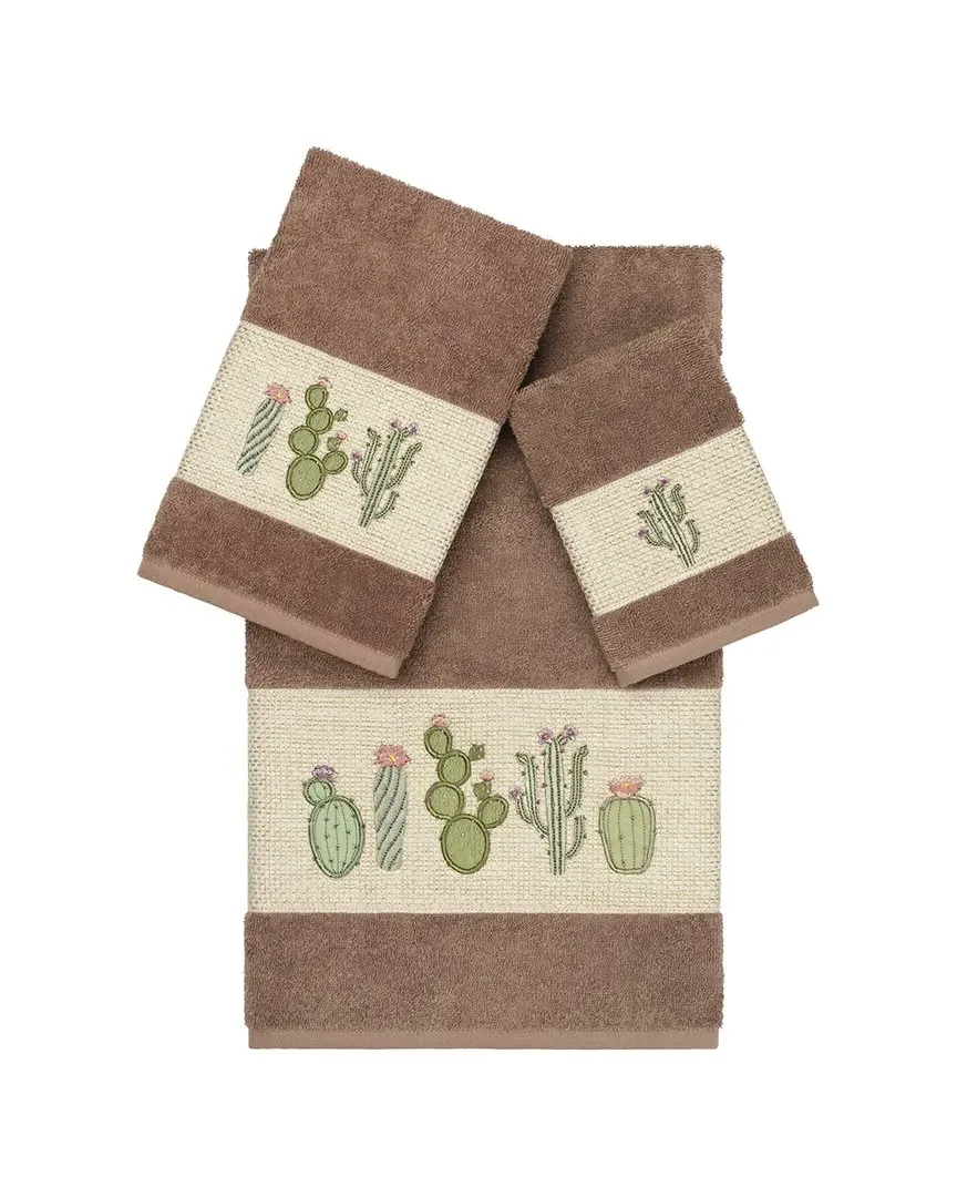 Mila 3-Piece Embellished Towel Set - Latte, Turkish Cotton