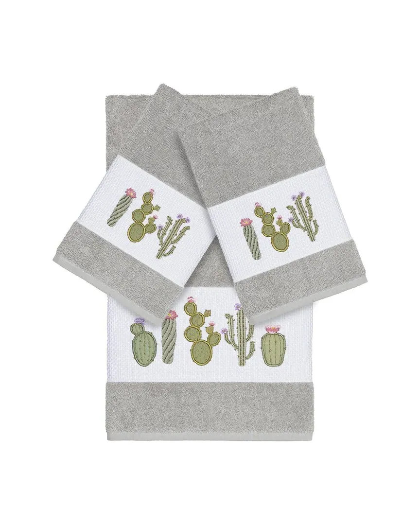 Mila 3-Piece Embellished Towel Set - Light Grey, Turkish Cotton