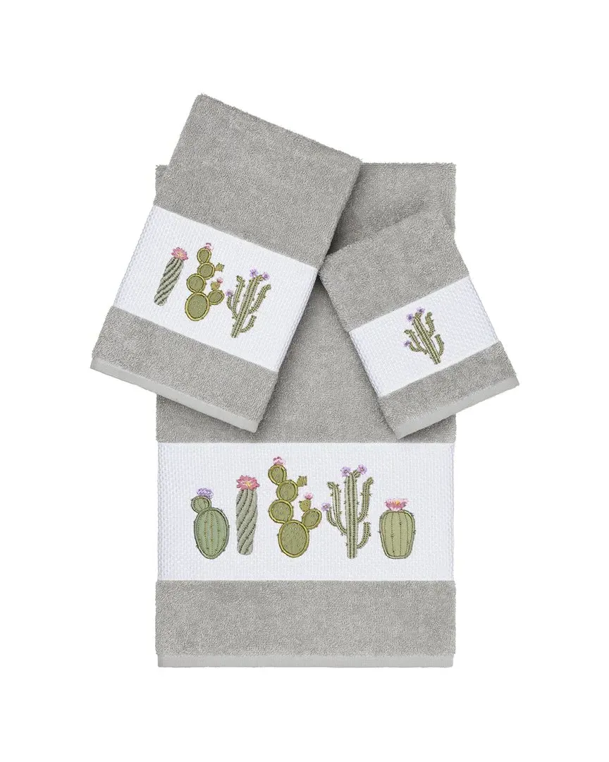 Mila 3-Piece Embellished Towel Set - Light Grey, Turkish Cotton