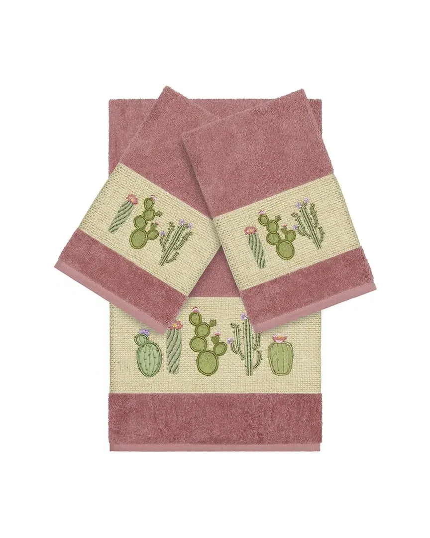 Mila 3-Piece Embellished Towel Set - Rose, Turkish Cotton