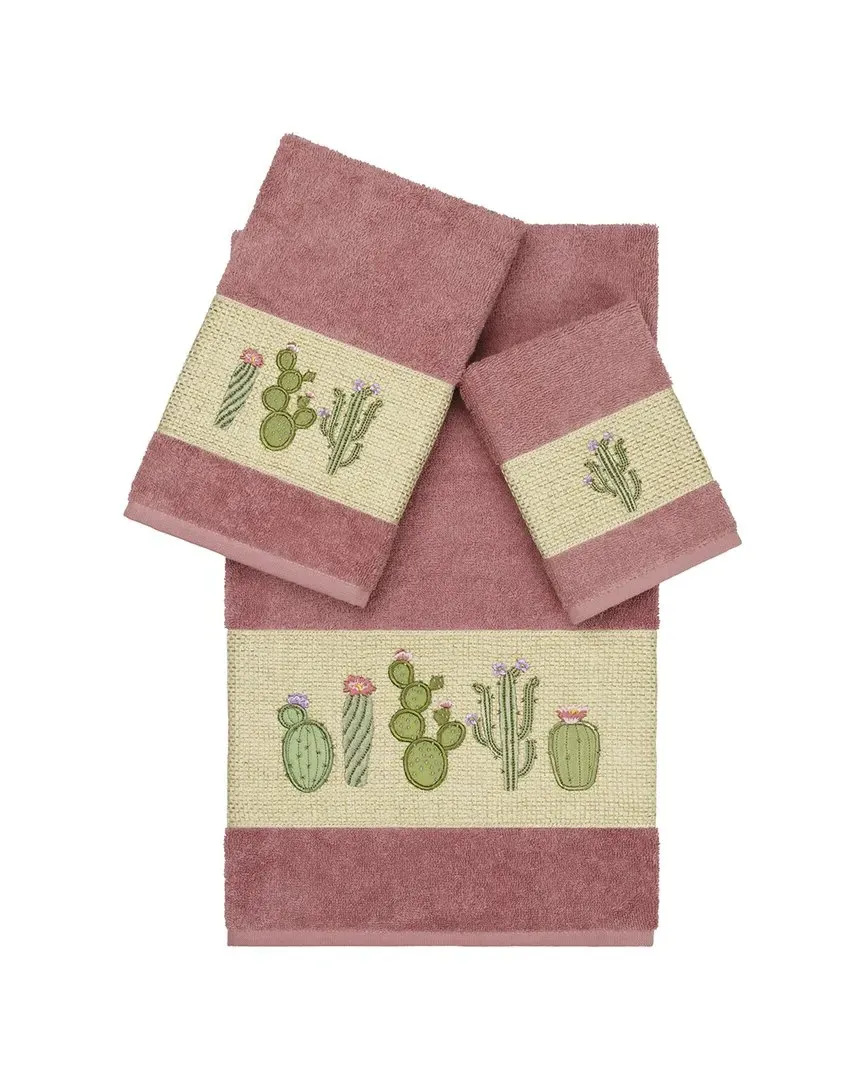 Mila 3-Piece Embellished Towel Set - Rose, Turkish Cotton