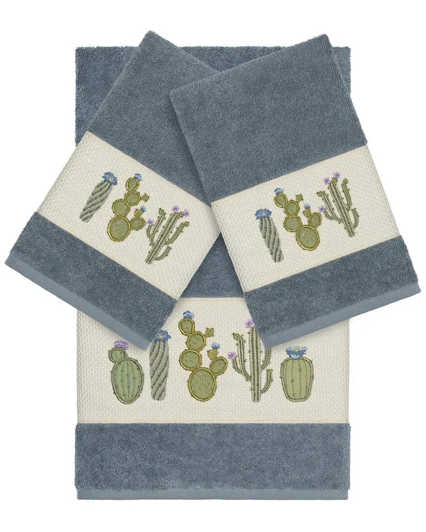 Mila 3-Piece Embellished Towel Set - Teal, Turkish Cotton