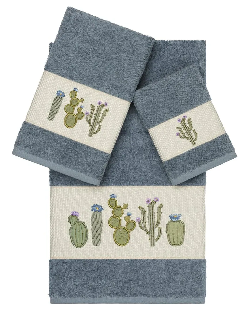Mila 3-Piece Embellished Towel Set - Teal, Turkish Cotton