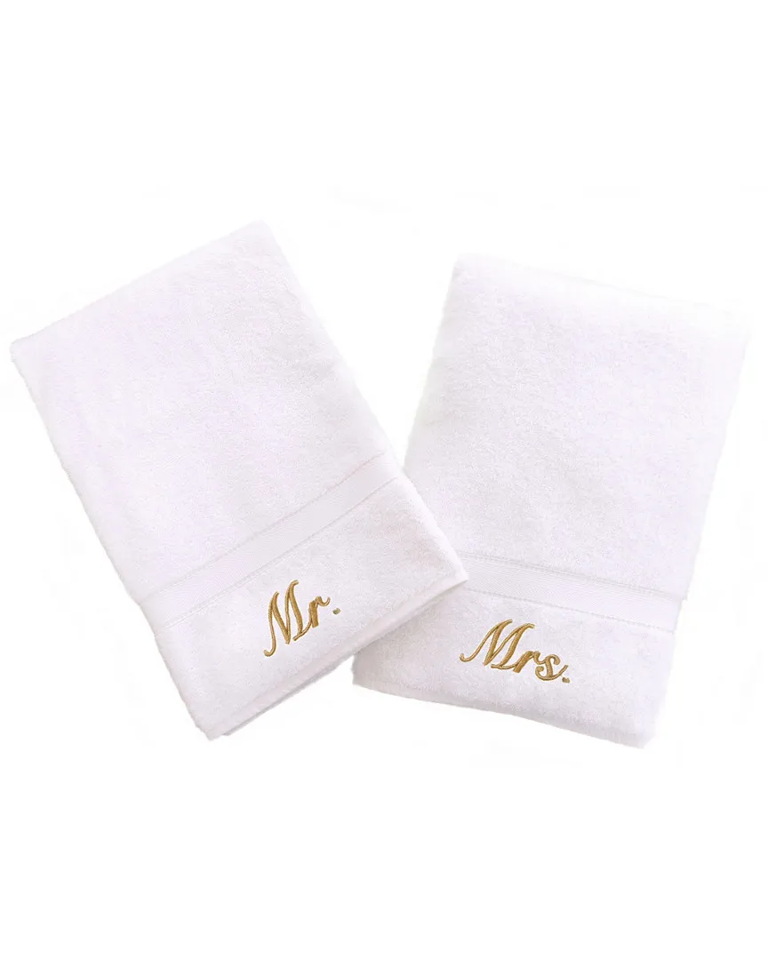 Mr. And Mrs. 2Pc Hand Towel Set - White, Turkish Cotton