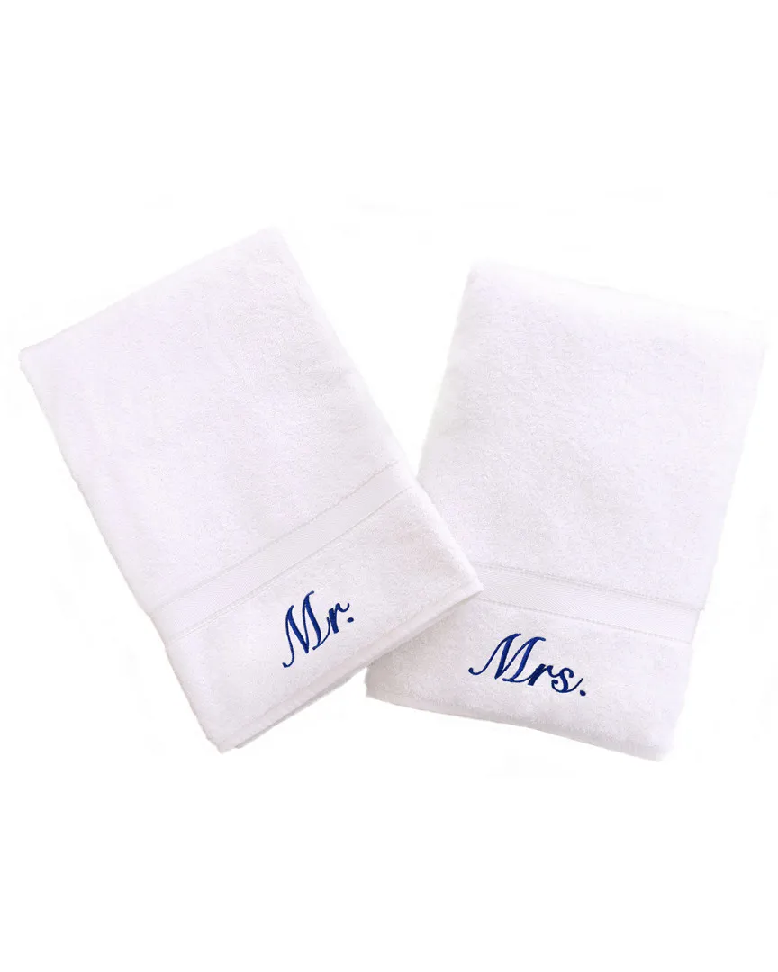 Mr. And Mrs. 2Pc Hand Towel Set - White, Turkish Cotton image