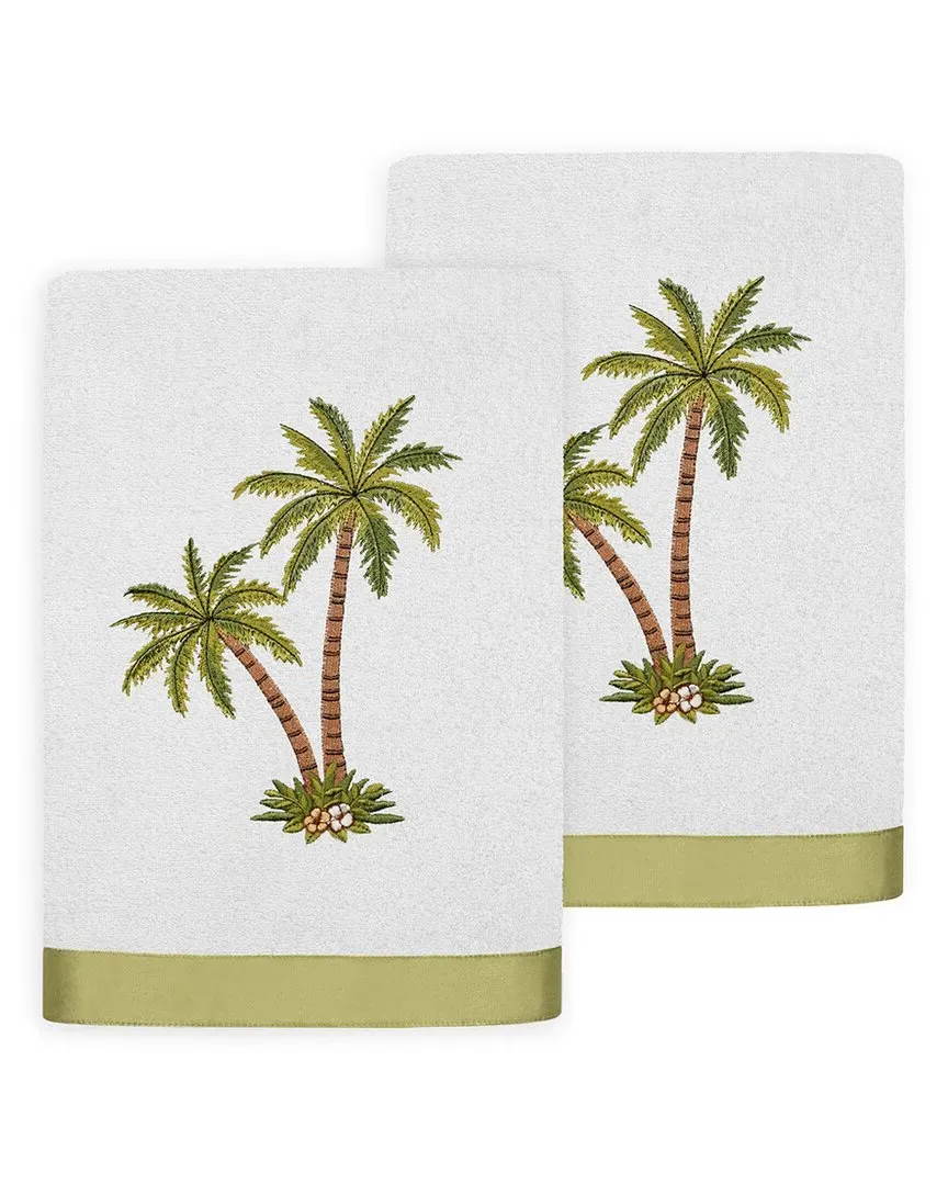 Palmera 2pc Hand Towel Set with Palm Tree Embroidery - Silver