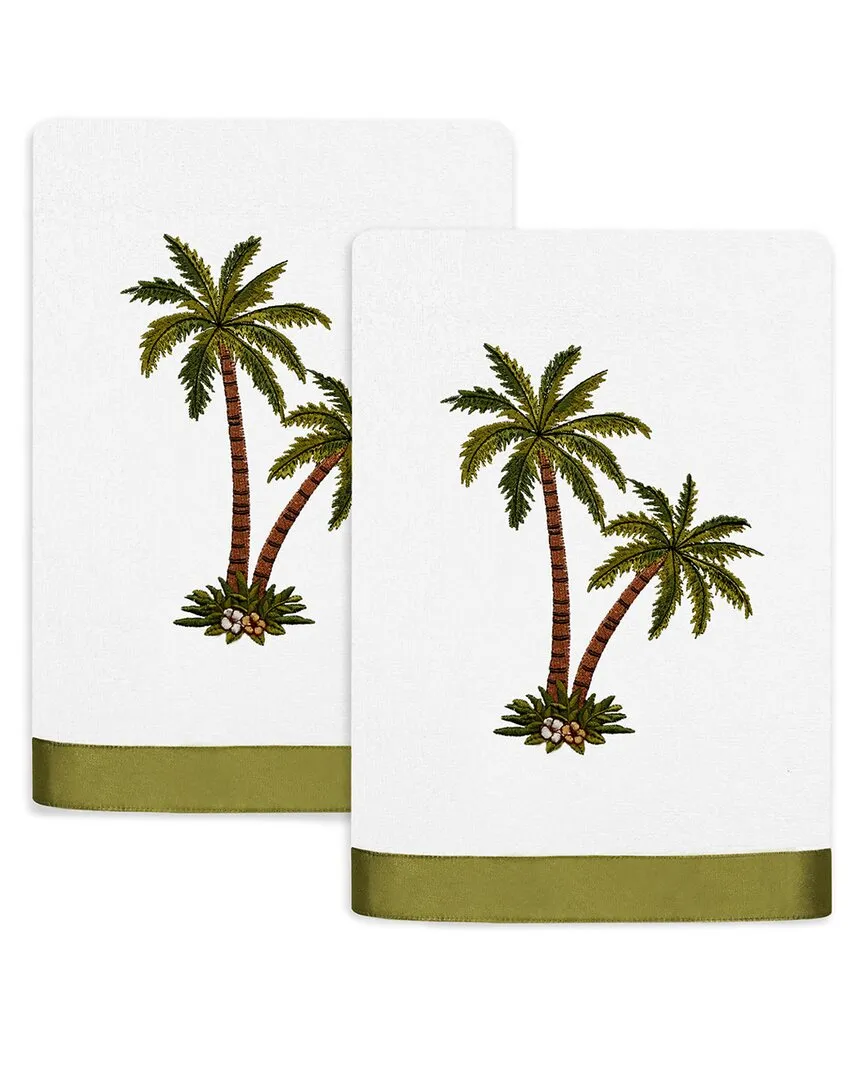 Palmera 2pc Hand Towel Set with Palm Tree Embroidery - White