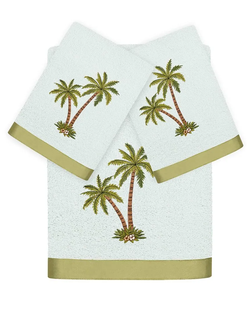 Palmera 3pc Embroidered Towel Set - Aqua, Turkish Cotton