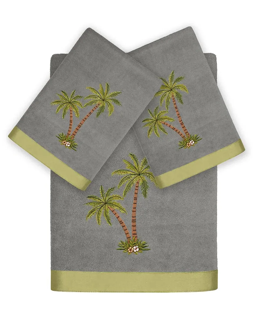 Palmera 3pc Embroidered Towel Set - Charcoal, Turkish Cotton