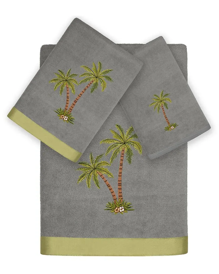 Palmera 3pc Embroidered Towel Set - Charcoal, Turkish Cotton