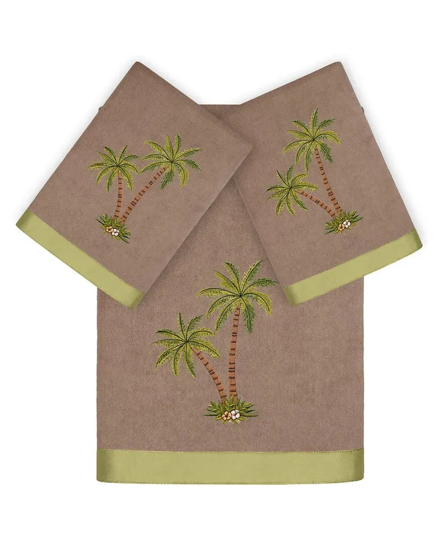 Palmera 3pc Embroidered Towel Set - Cocoa, Turkish Cotton