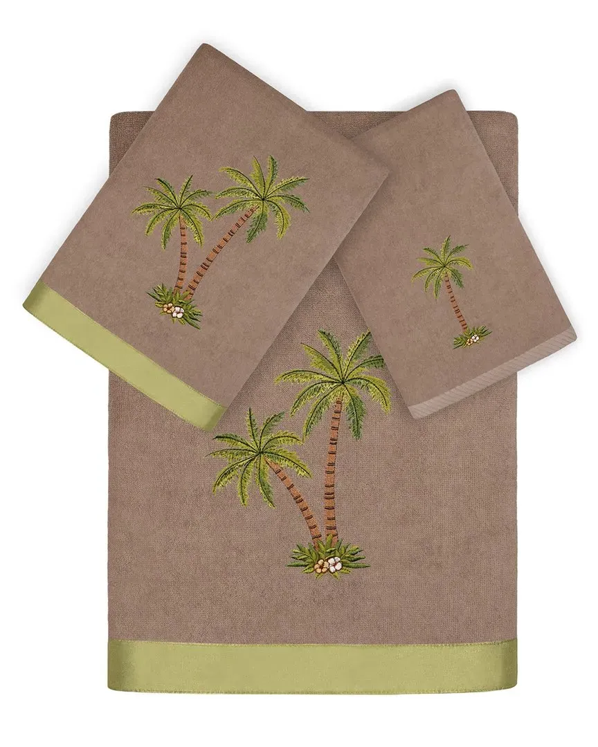 Palmera 3pc Embroidered Towel Set - Cocoa, Turkish Cotton